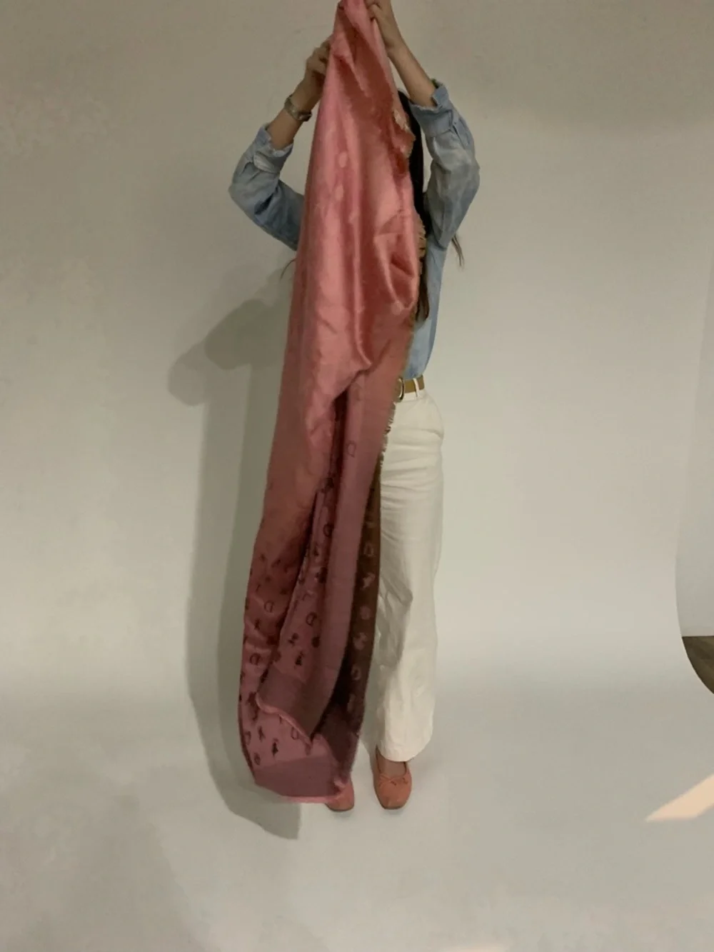 Dior Ombre Pink to Brown Signature Logo Shawl designer scarf